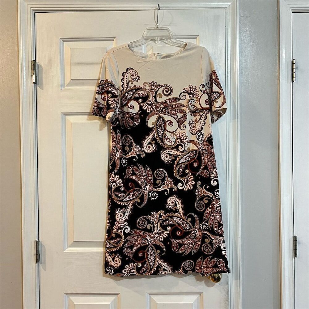 Chico's Women's Paisley Print Sheath Dress Size 14 Knee Length Casual